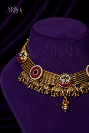 Hastini - Elephant motifs Gold Necklace set